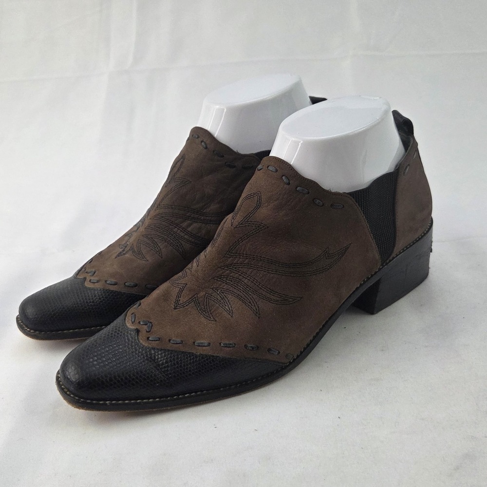 Donald Pliner Western Ankle Booties Womens Size 8 Brown Black Block Heel Boho